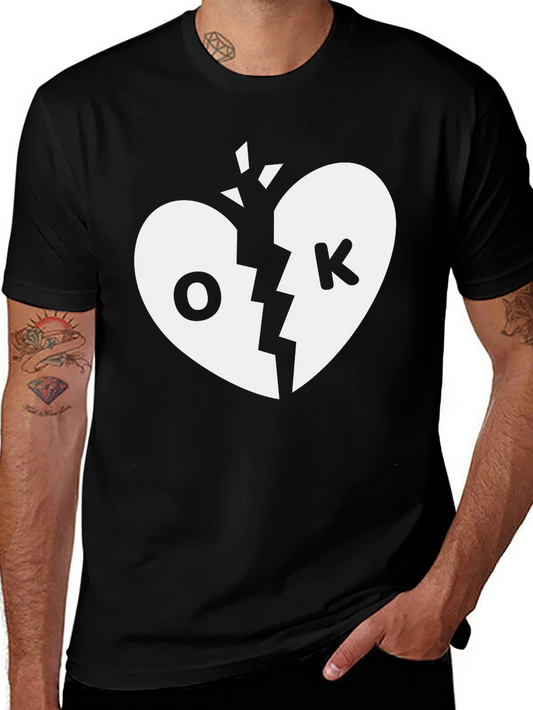 Broken Heart OK Graphic Tee - Black Cotton T-Shirt