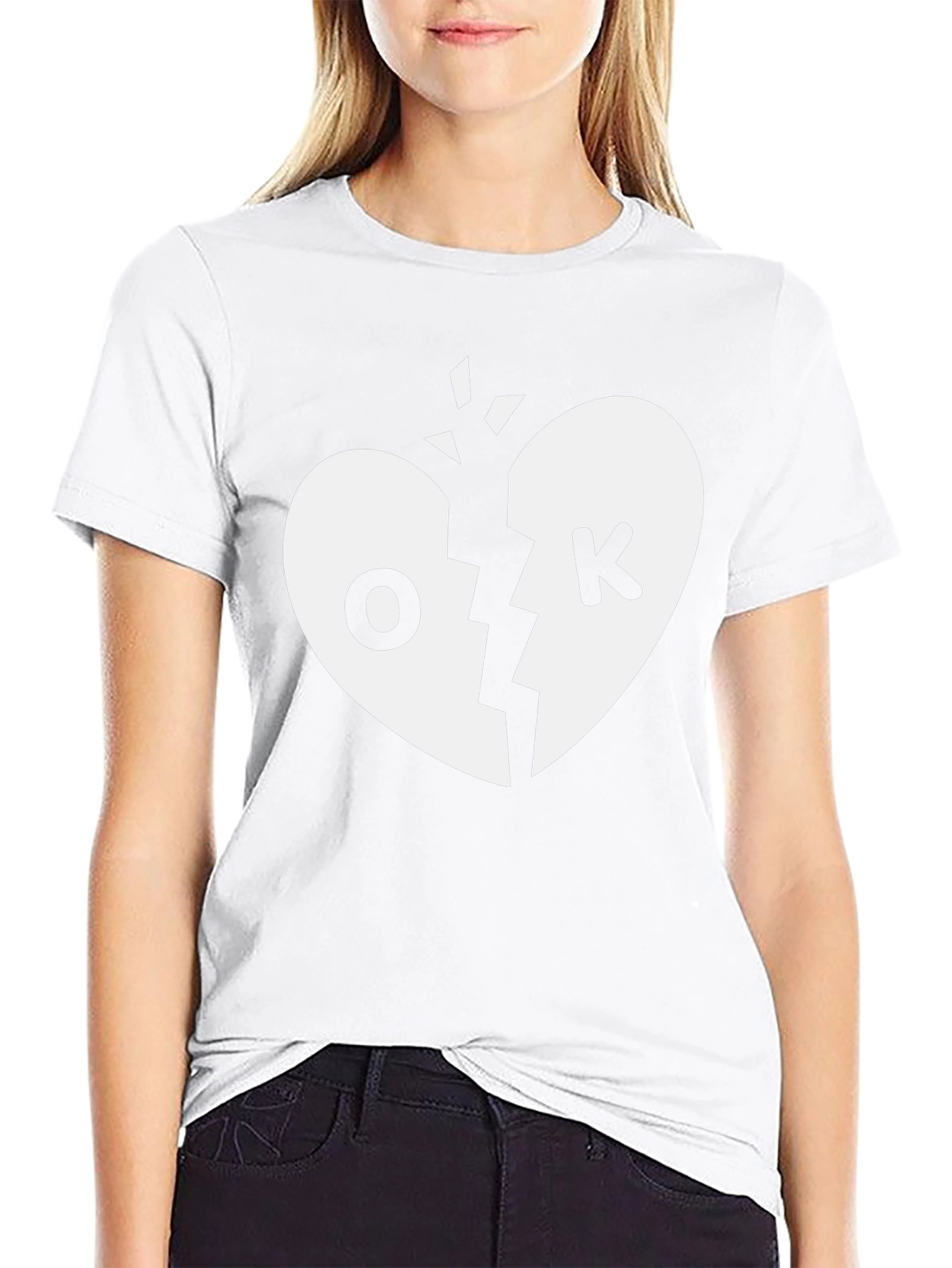 Broken Heart OK Graphic Tee - Black Cotton T-Shirt