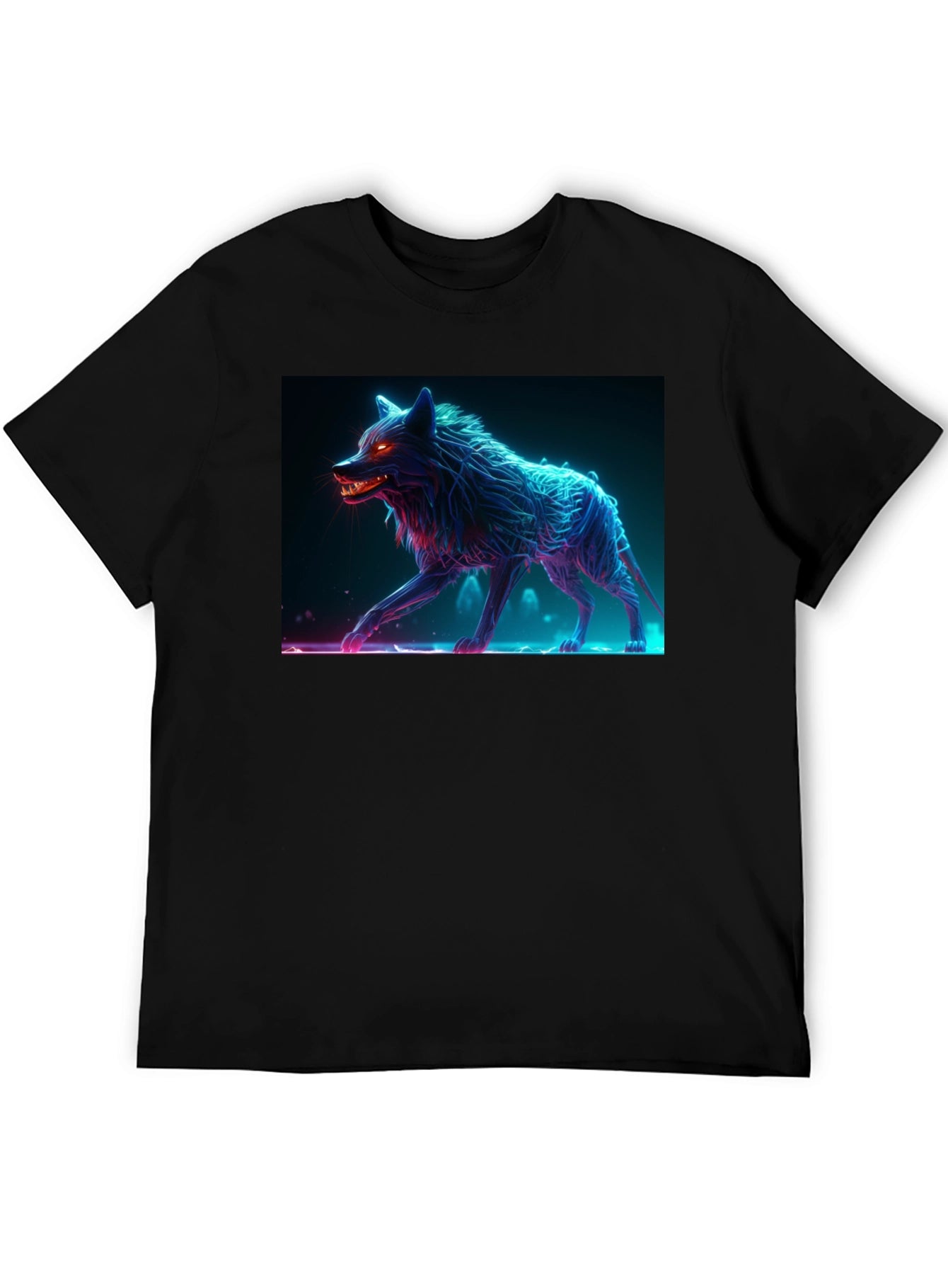 Neon Wolf Graphic Tee - Bold Black Cotton