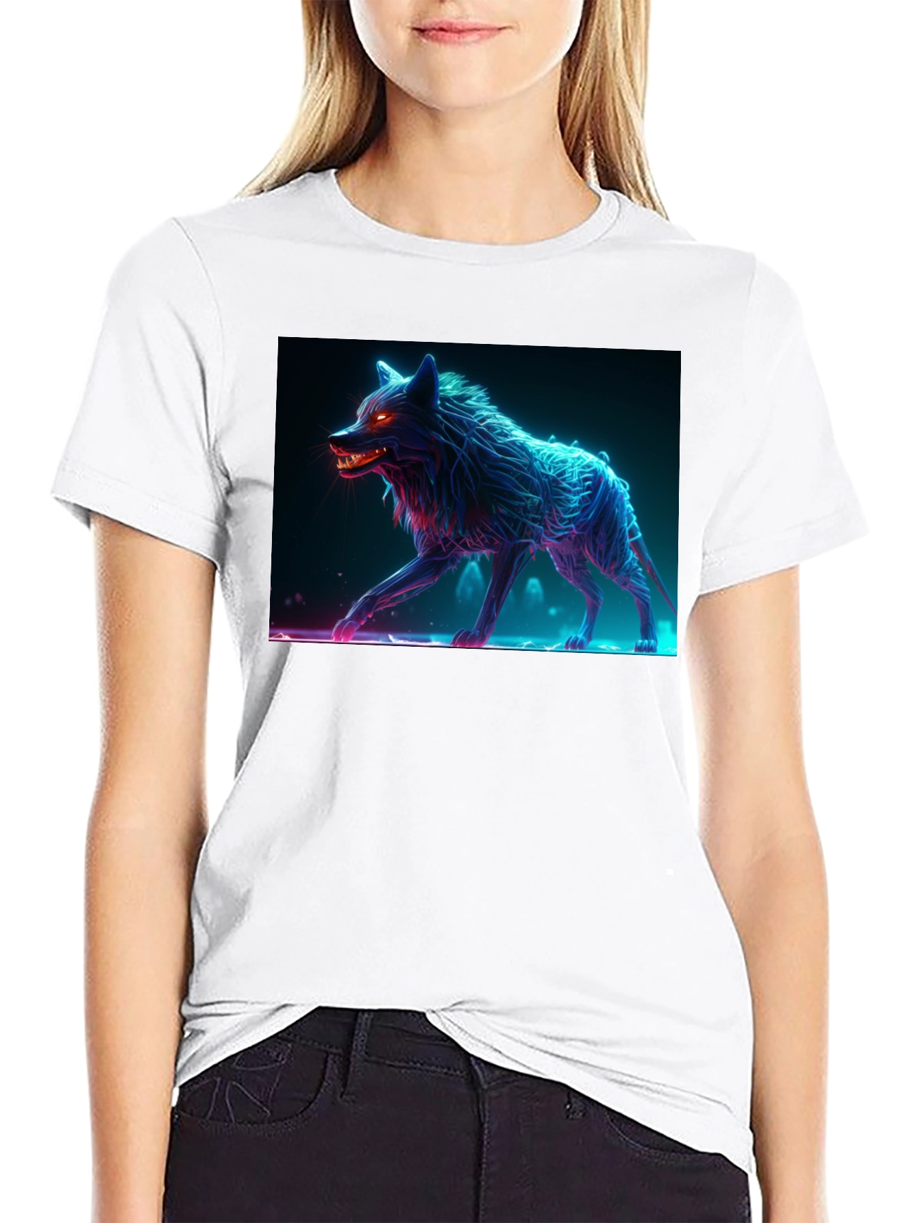 Neon Wolf Graphic Tee - Bold Black Cotton