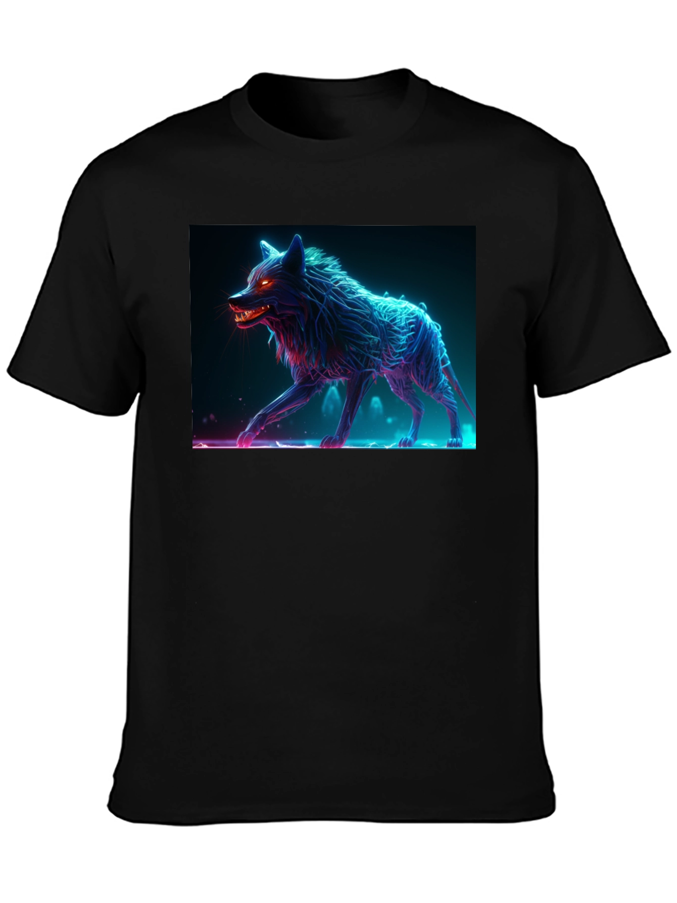 Neon Wolf Graphic Tee - Bold Black Cotton