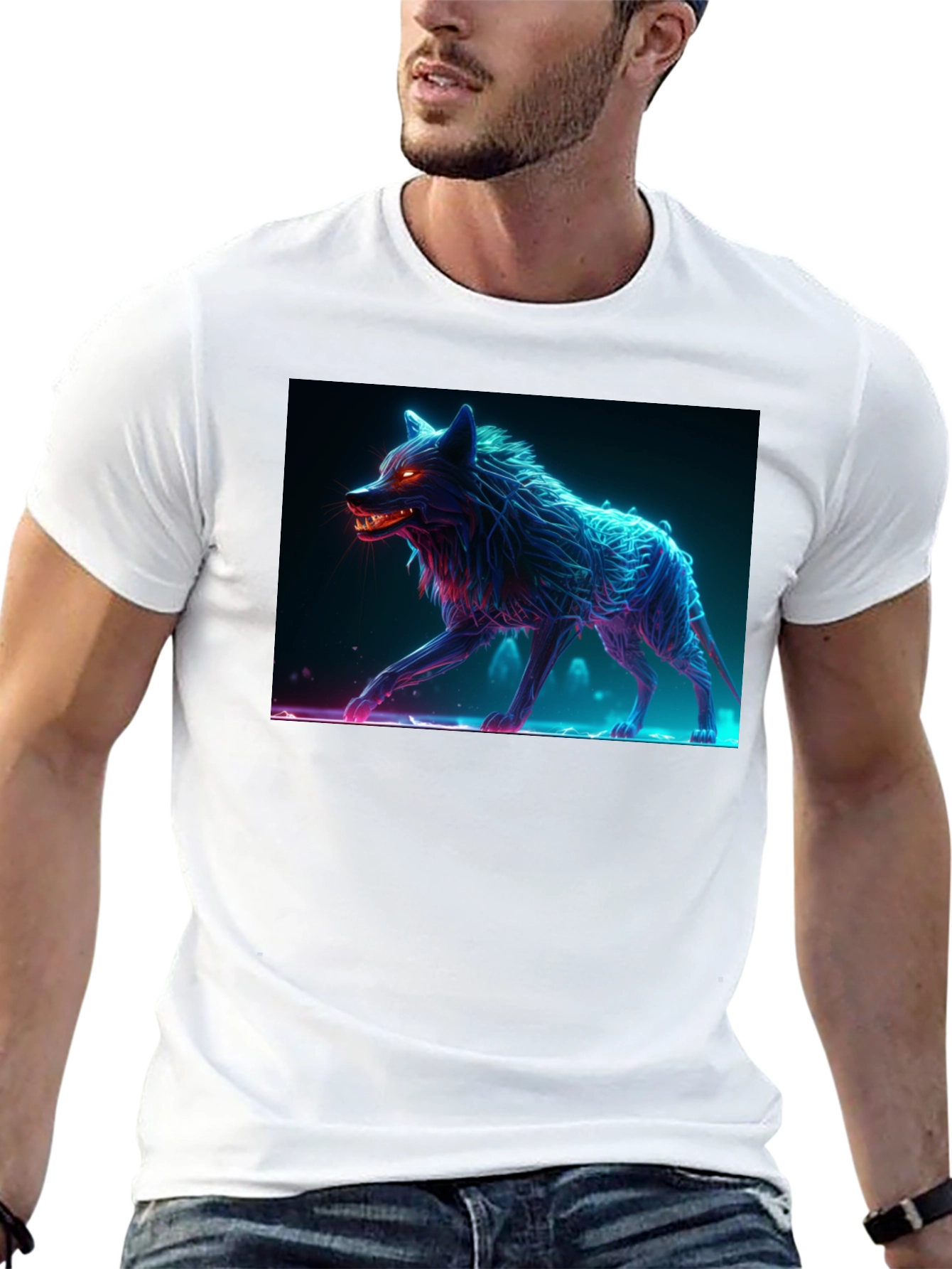 Neon Wolf Graphic Tee - Bold Black Cotton