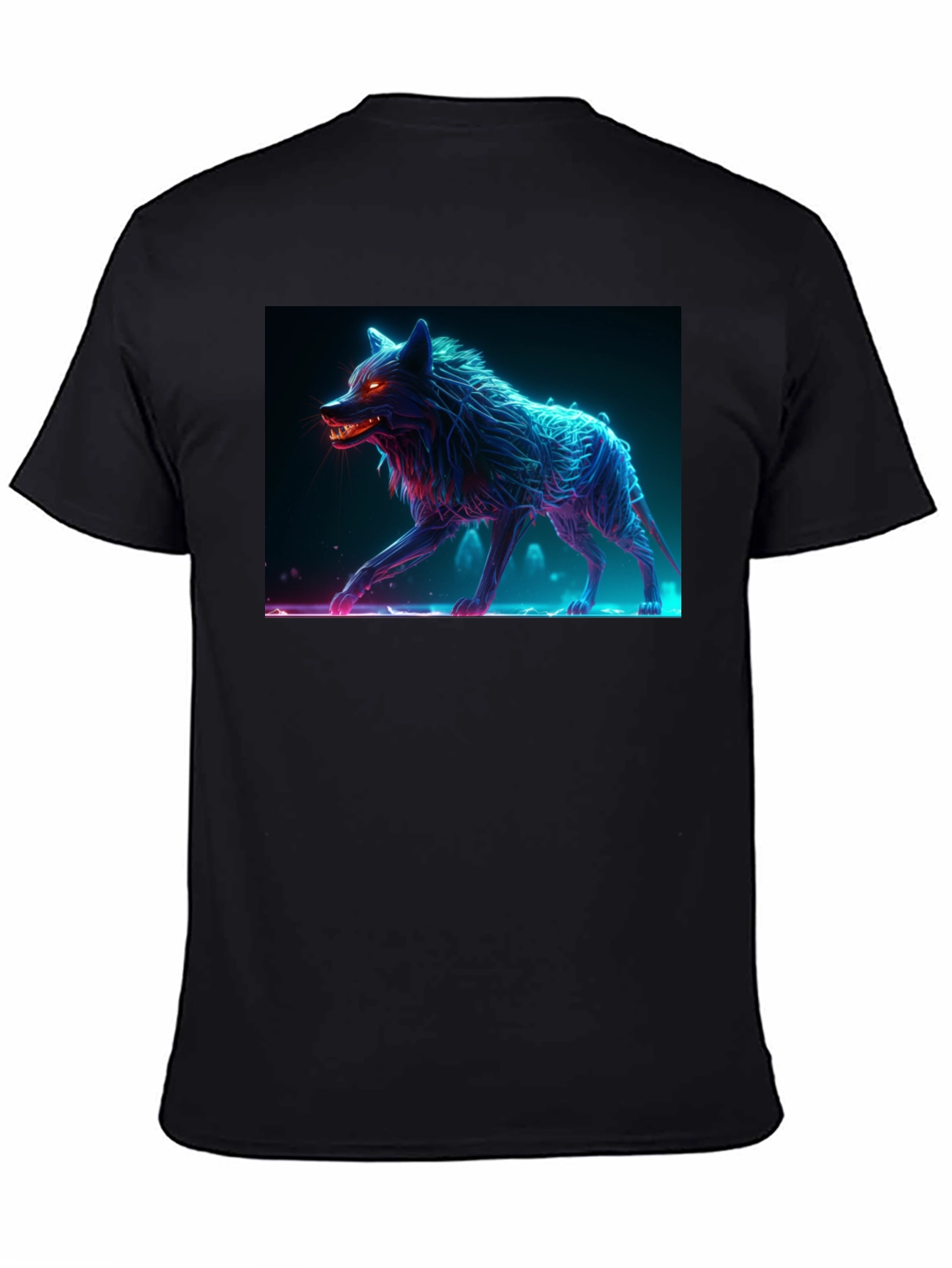 Neon Wolf Graphic Tee - Bold Black Cotton