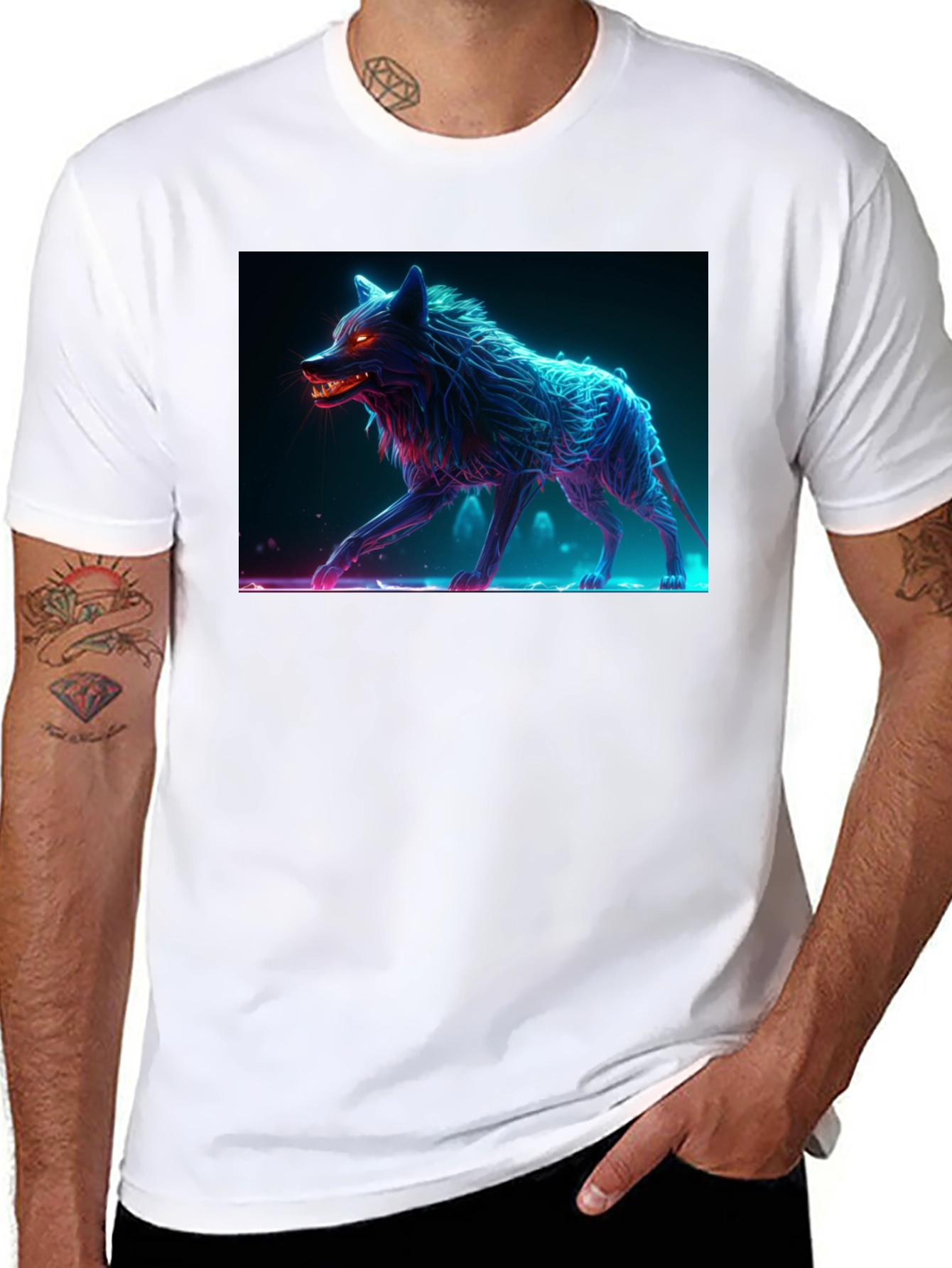 Neon Wolf Graphic Tee - Bold Black Cotton