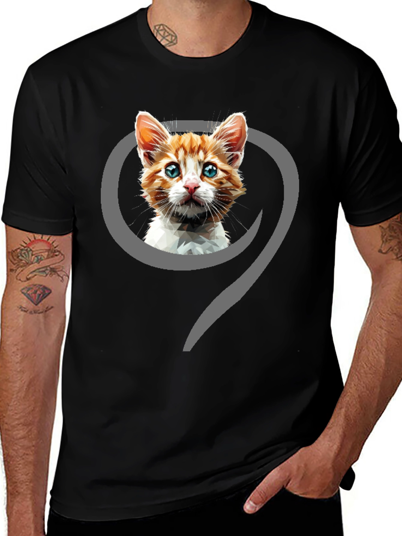 Cat Graphic Print Black T-Shirt