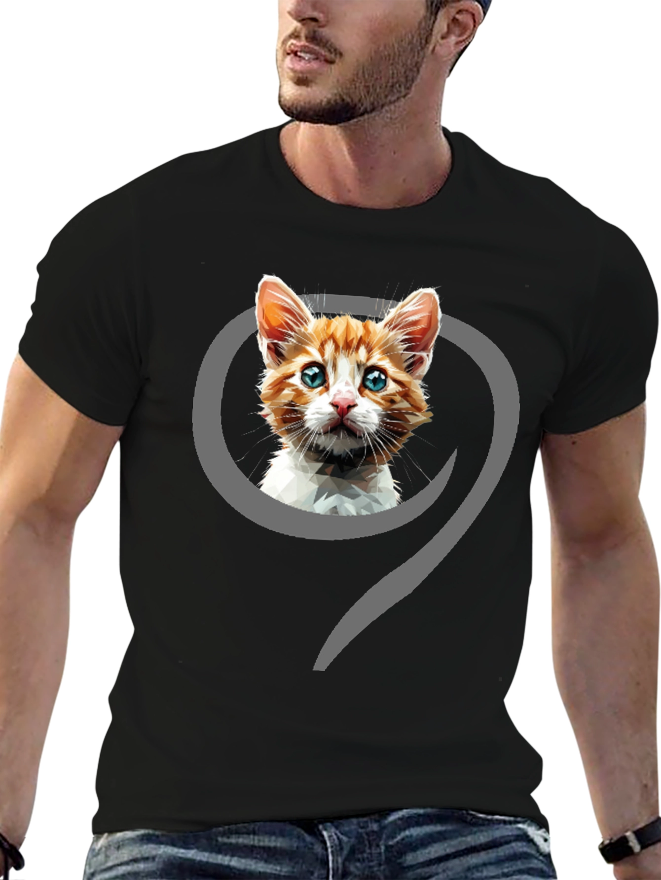 Cat Graphic Print Black T-Shirt