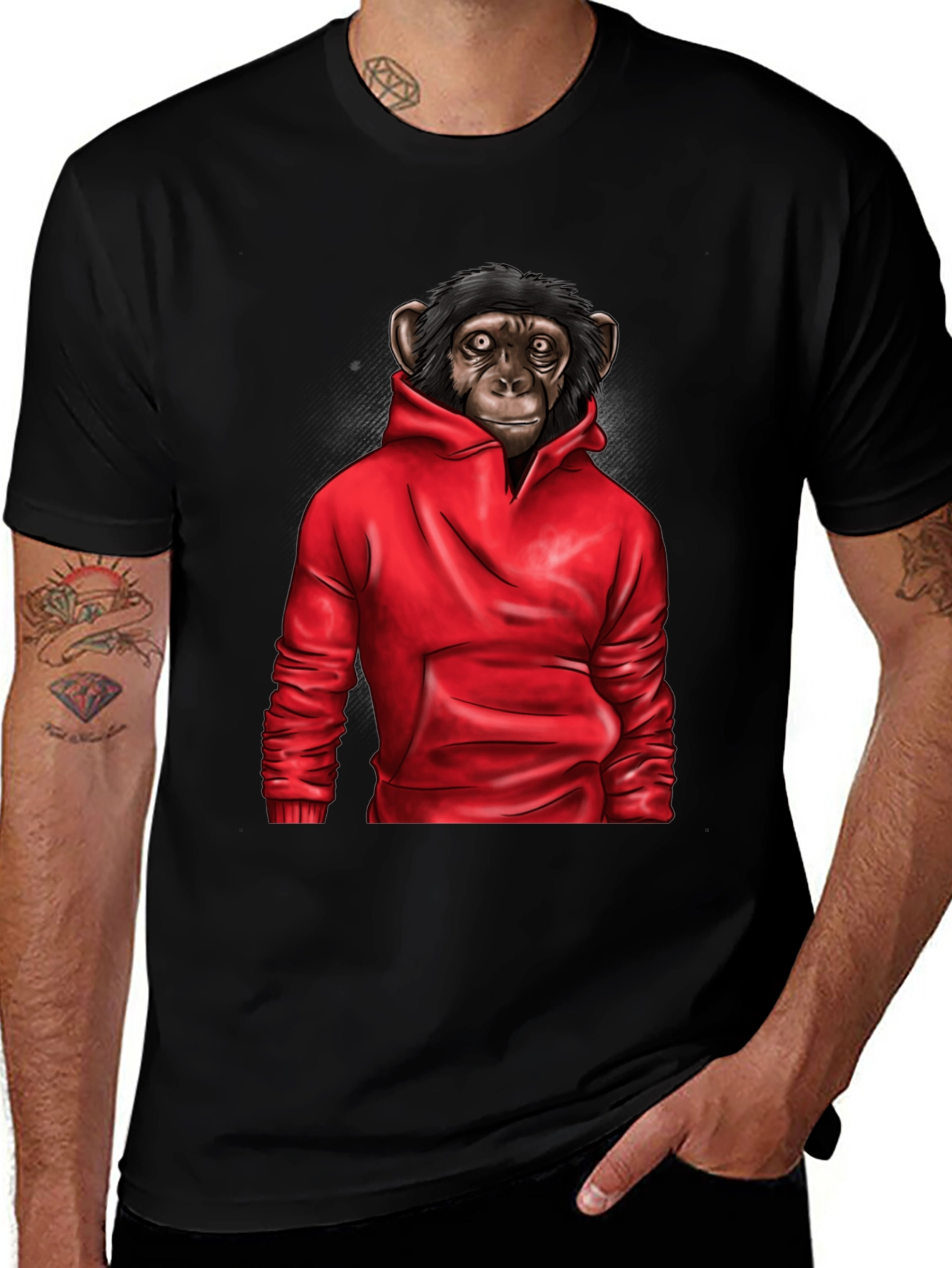 Chimpanzee Red Hoodie T-Shirt - Cool Graphic Tee