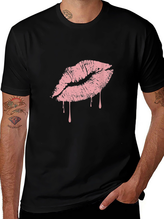 Black T-Shirt with Pink Dripping Lips Graphic