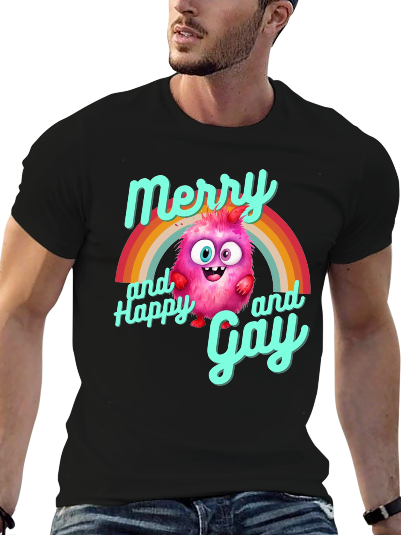Merry & Happy Gay Monster Rainbow T-Shirt