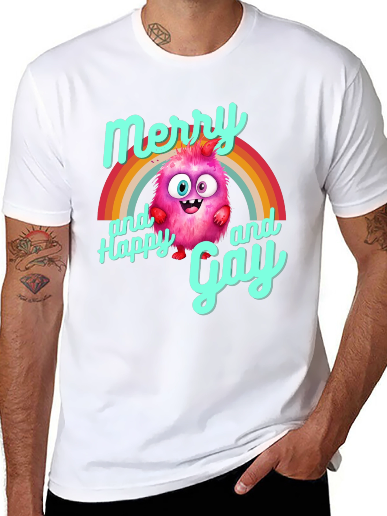 Merry & Happy Gay Monster Rainbow T-Shirt