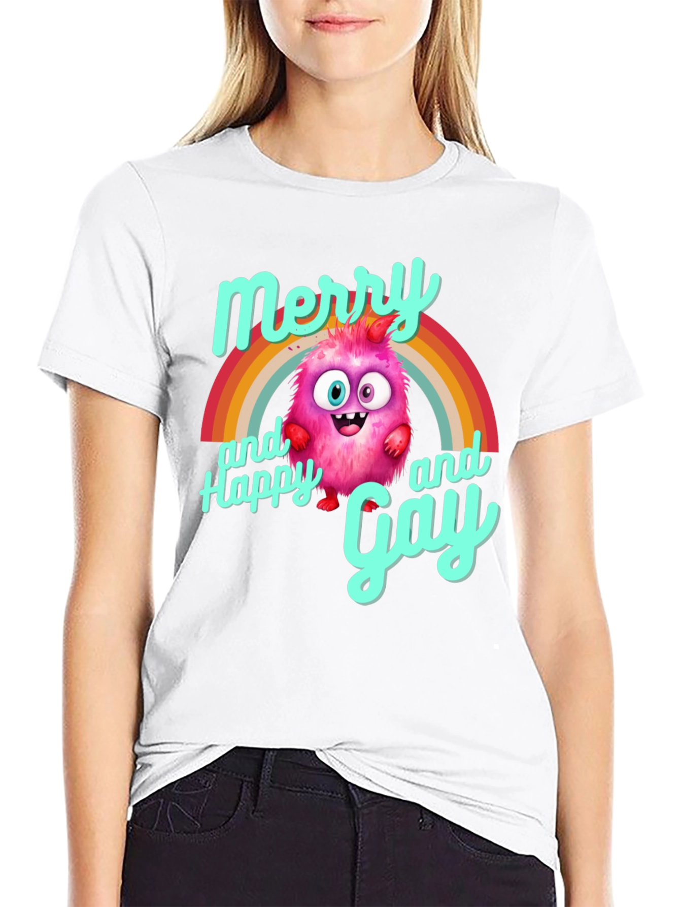 Merry & Happy Gay Monster Rainbow T-Shirt