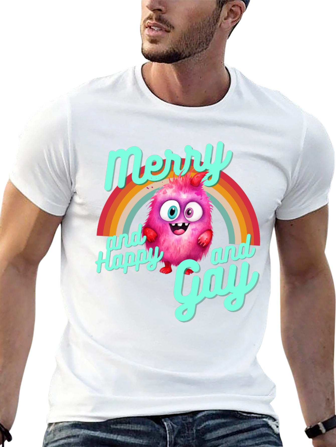 Merry & Happy Gay Monster Rainbow T-Shirt