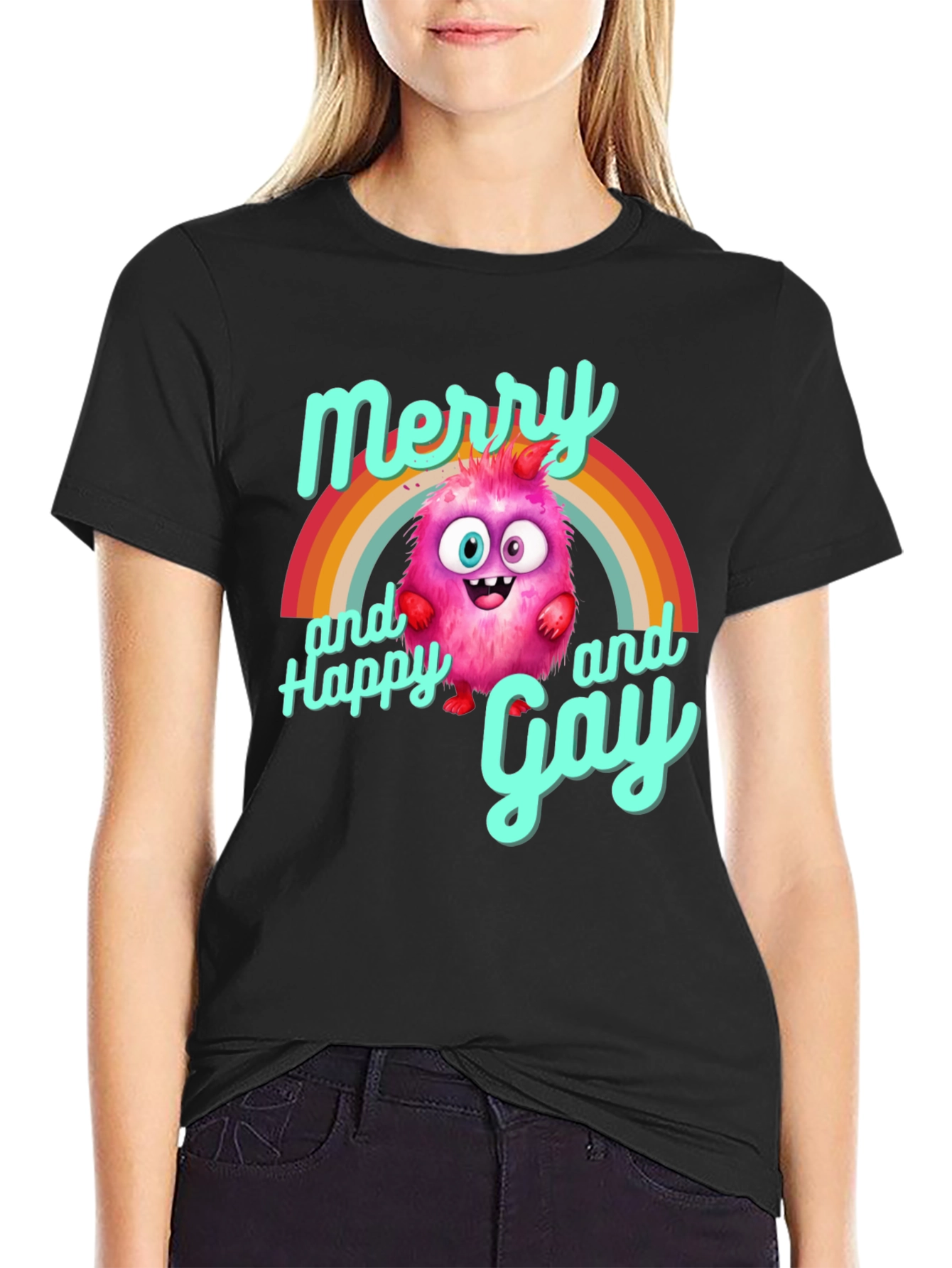 Merry & Happy Gay Monster Rainbow T-Shirt
