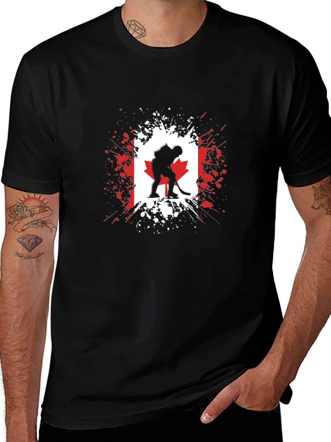 Canada Hockey Flag Graphic T-Shirt - Black