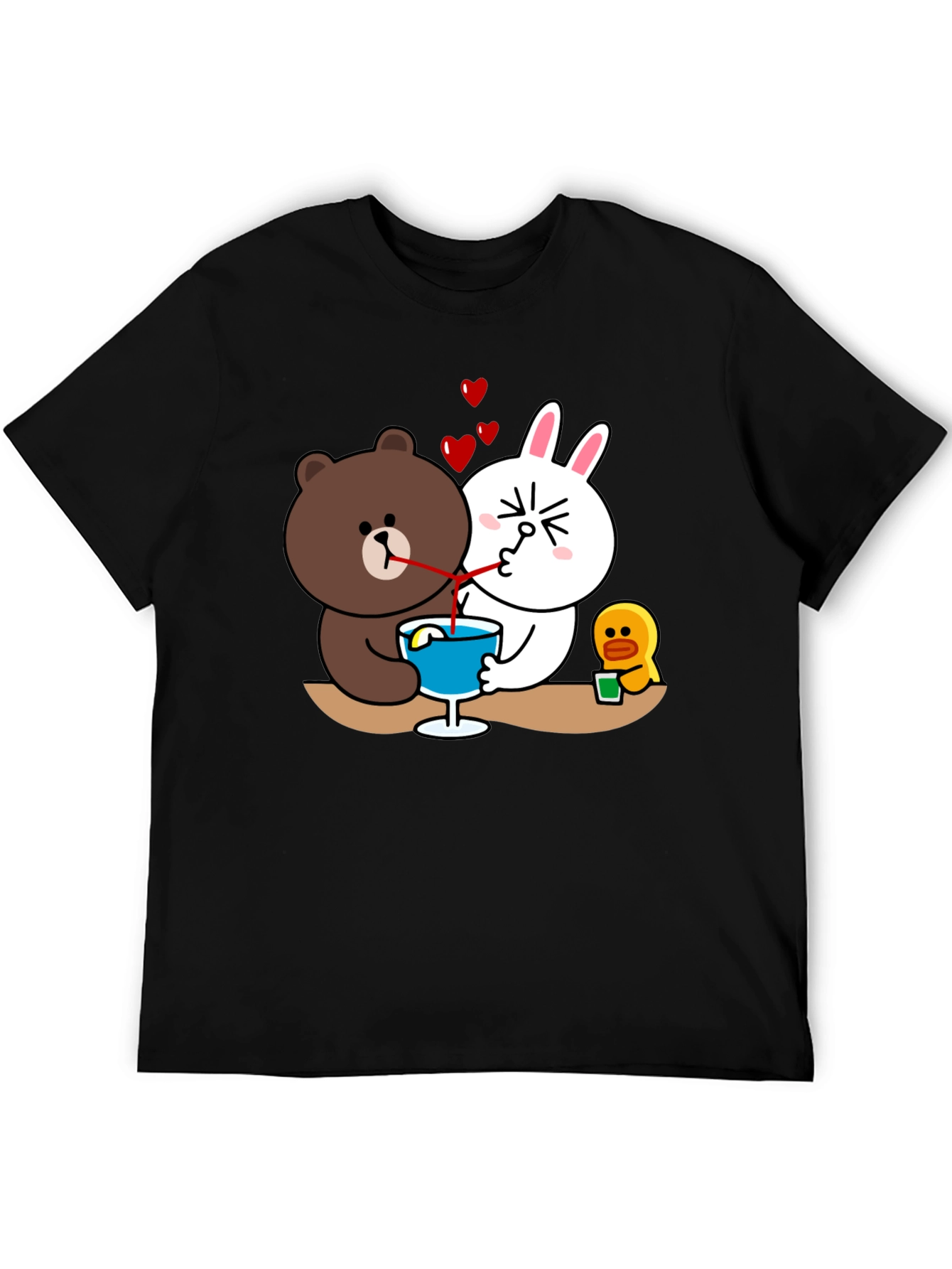 Cartoon Graphic Tee: Bear & Bunny Sharing Drink