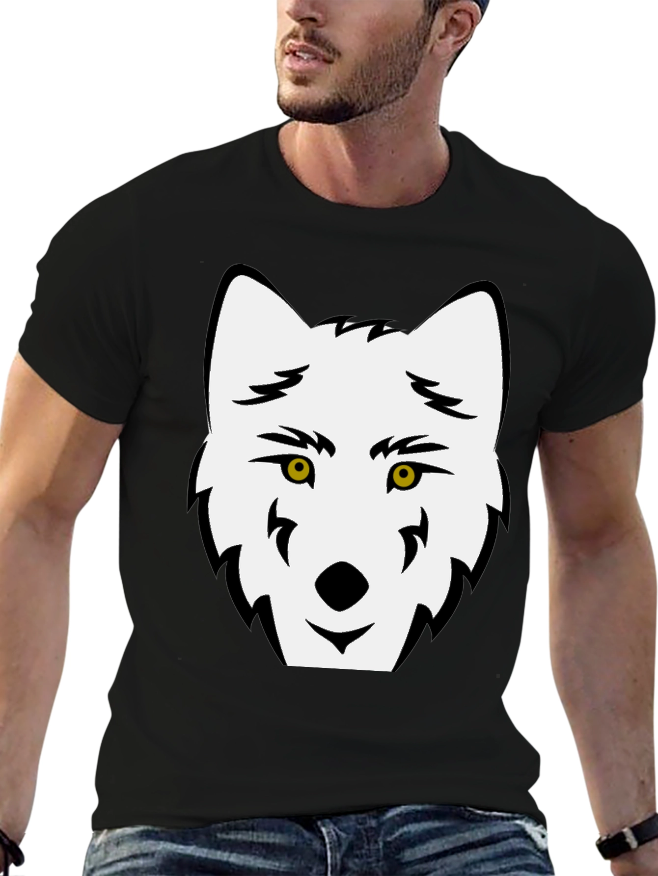 Wolf Graphic Tee - Black Cotton Blend Casual Shirt