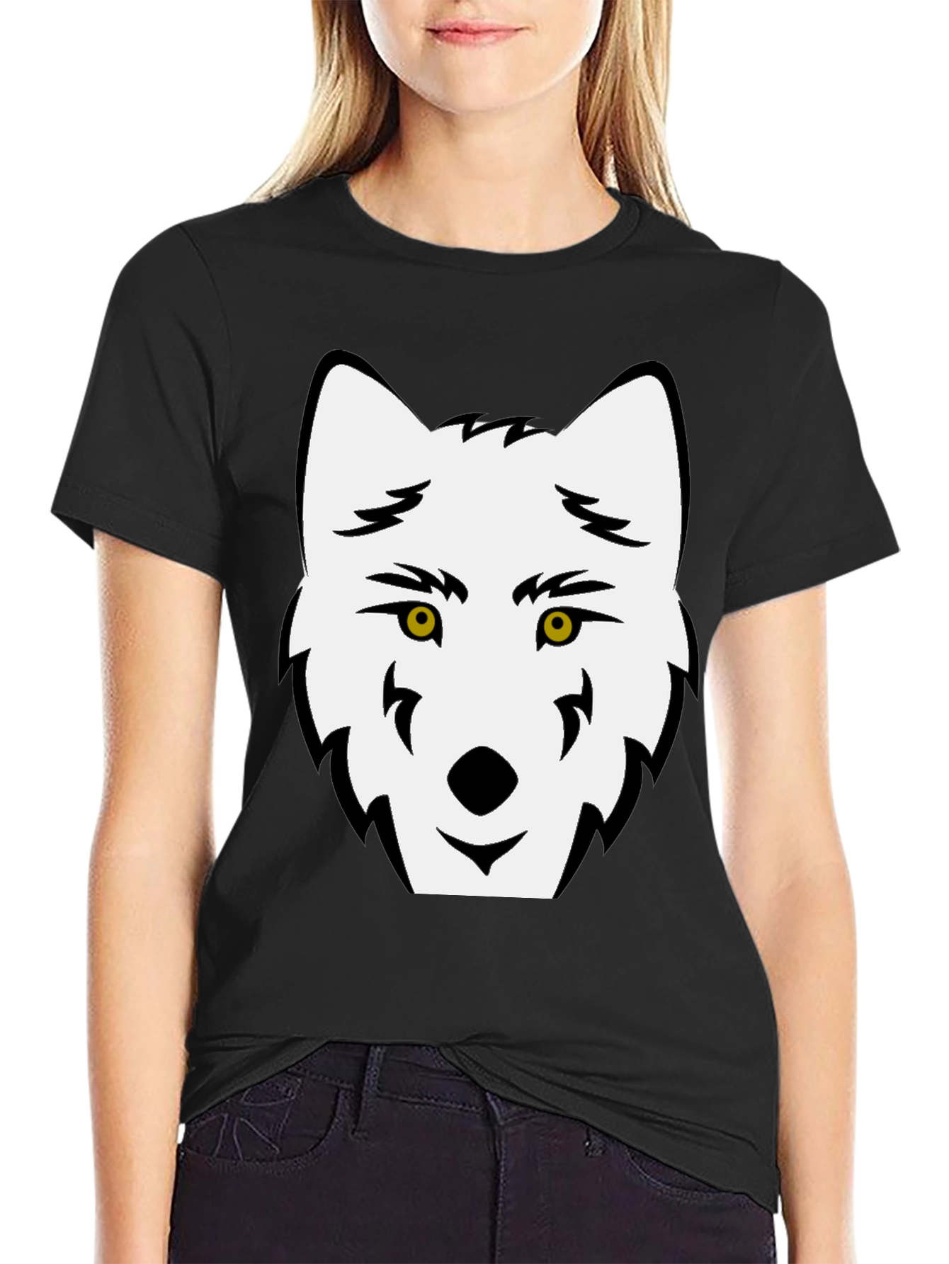 Wolf Graphic Tee - Black Cotton Blend Casual Shirt