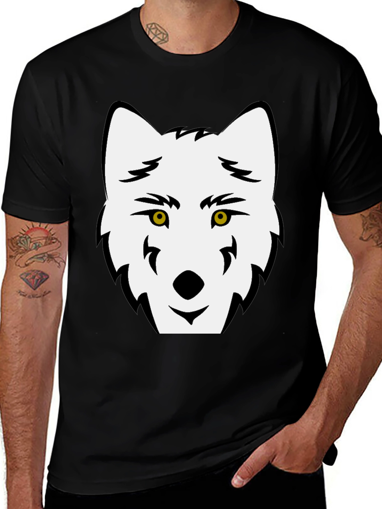 Wolf Graphic Tee - Black Cotton Blend Casual Shirt