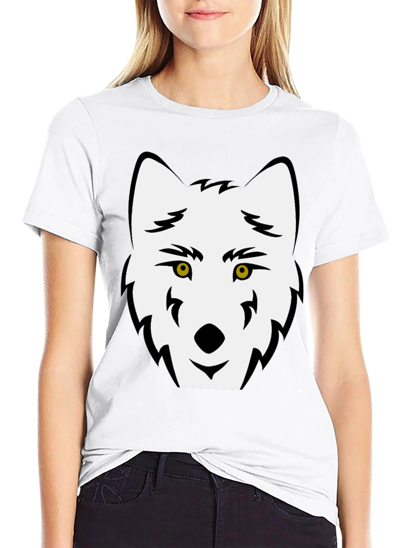 Wolf Graphic Tee - Black Cotton Blend Casual Shirt