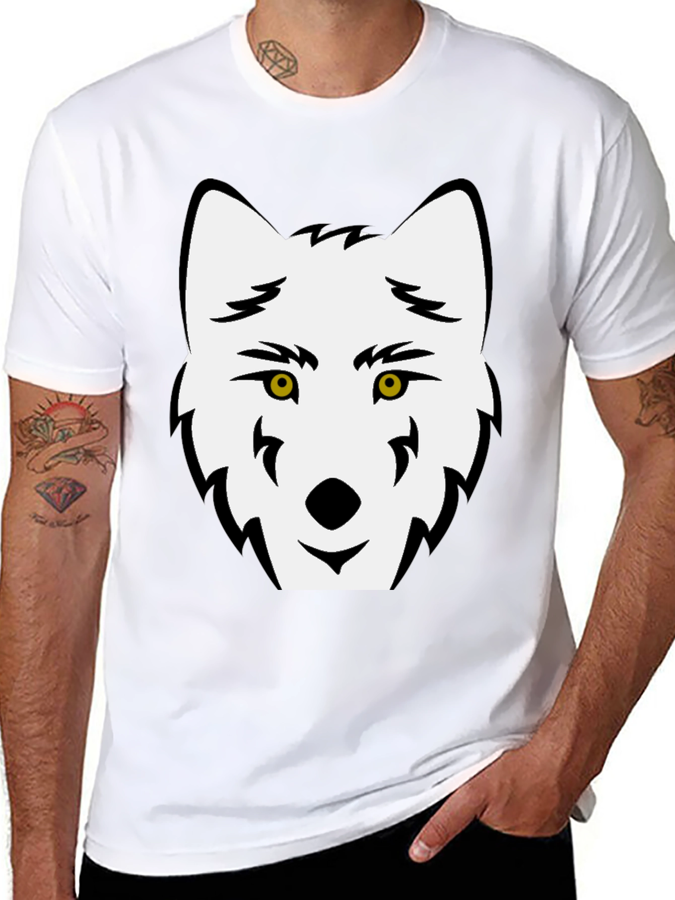 Wolf Graphic Tee - Black Cotton Blend Casual Shirt
