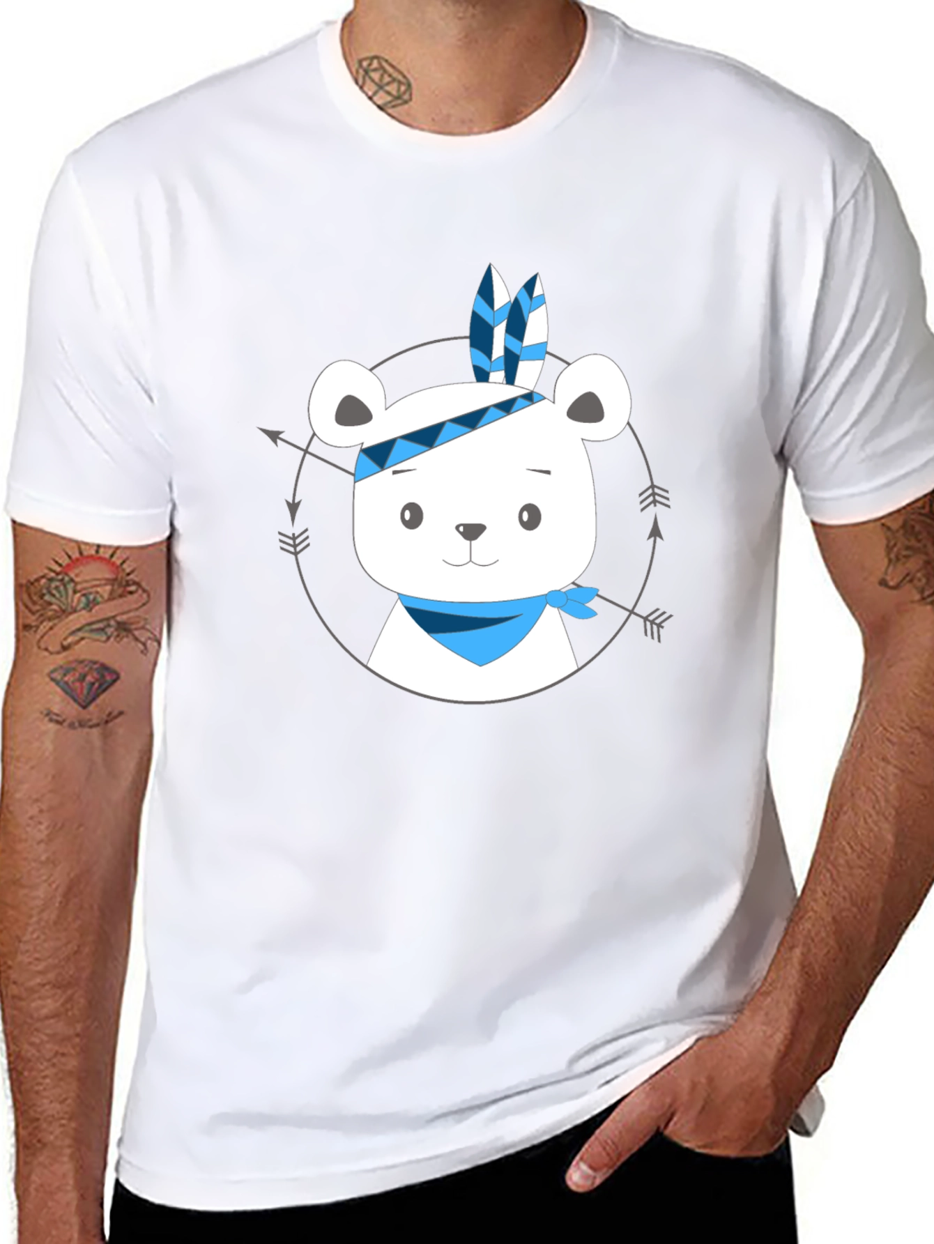 Bear Indian Chief Graphic T-Shirt