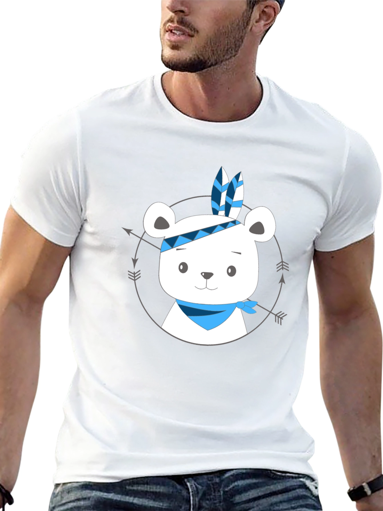 Bear Indian Chief Graphic T-Shirt
