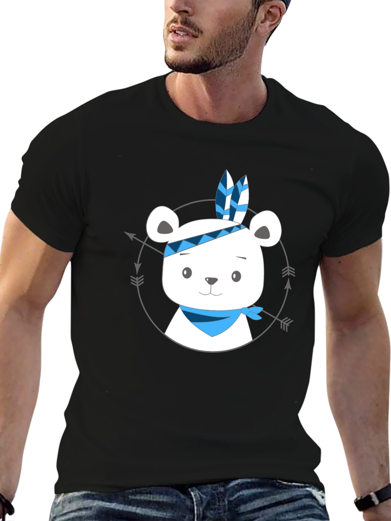Bear Indian Chief Graphic T-Shirt