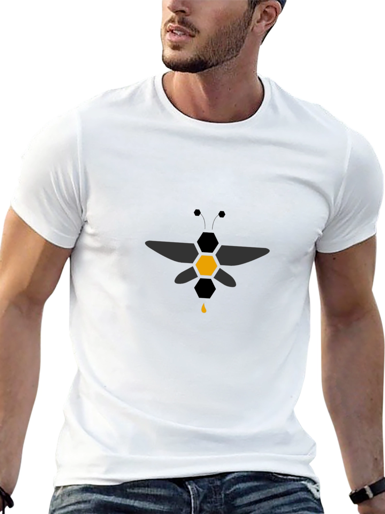 Geometric Bee Graphic Black T-Shirt