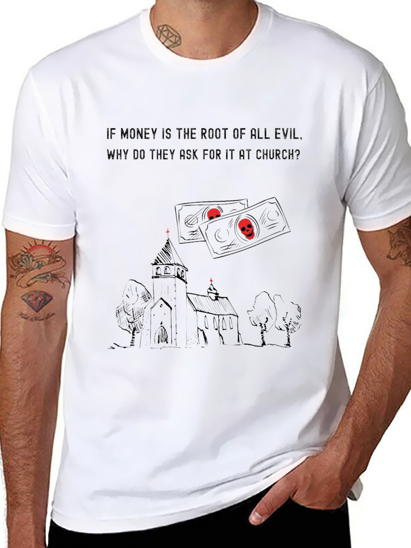 Money Root of Evil Church Graphic T-Shirt