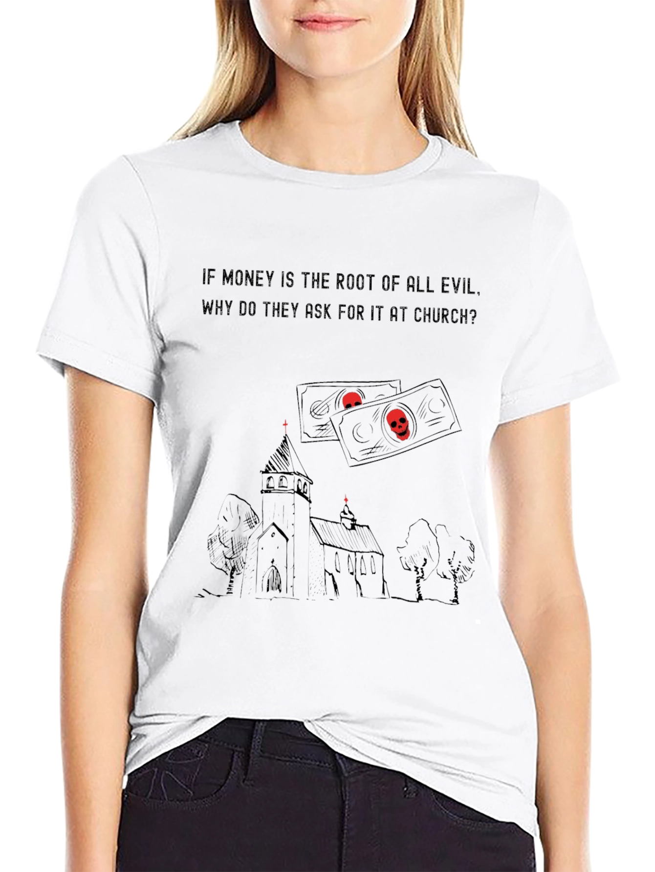 Money Root of Evil Church Graphic T-Shirt