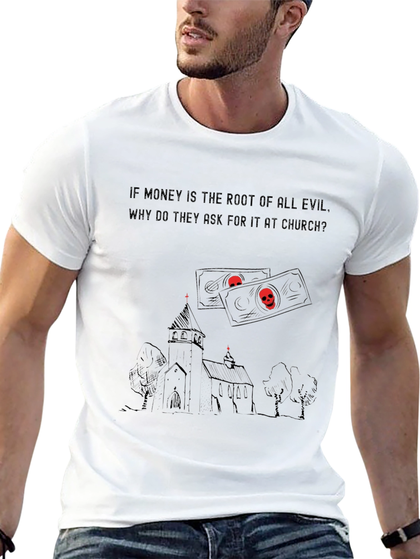 Money Root of Evil Church Graphic T-Shirt