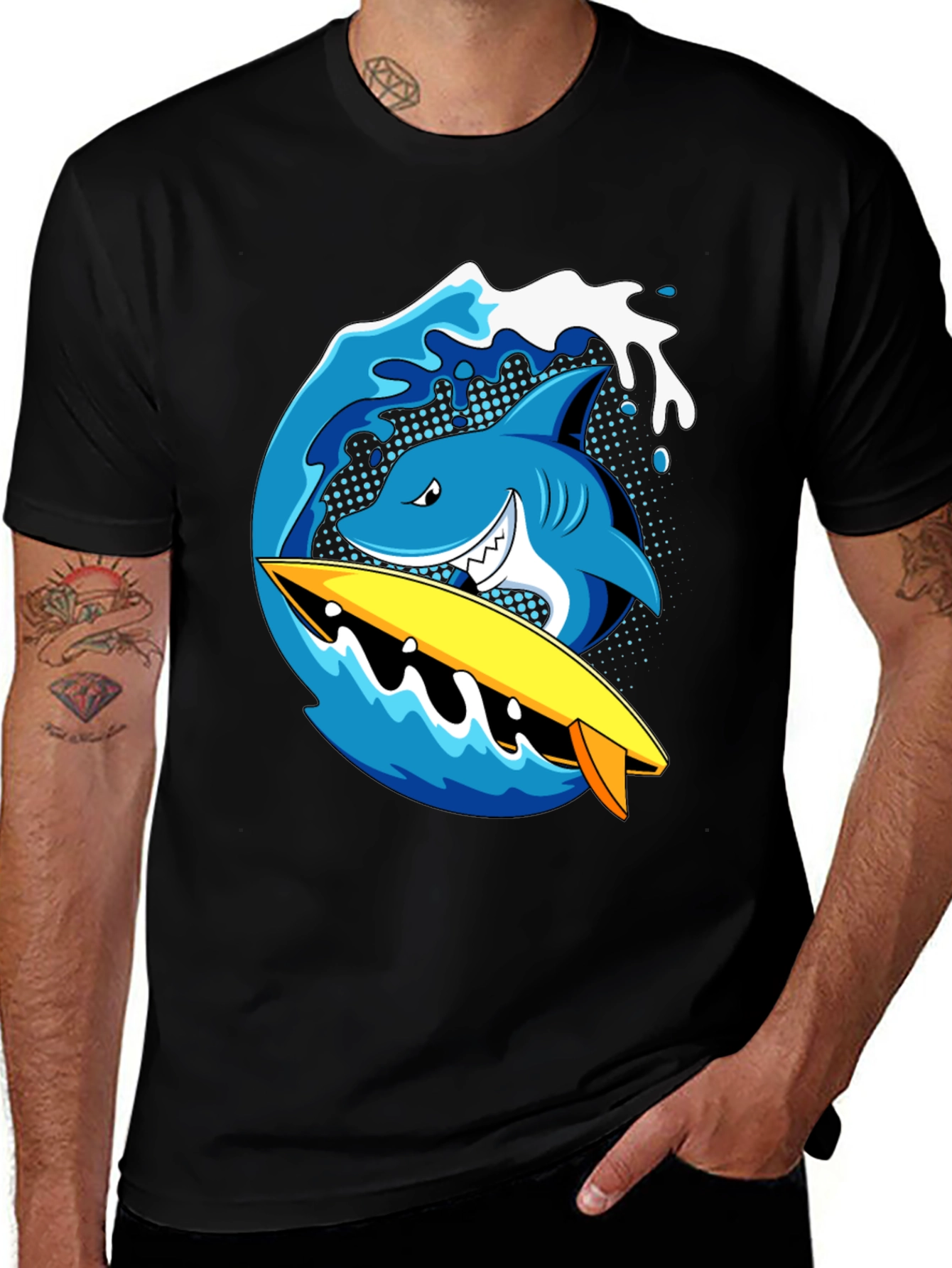 Shark Surfboard Wave Graphic T-Shirt