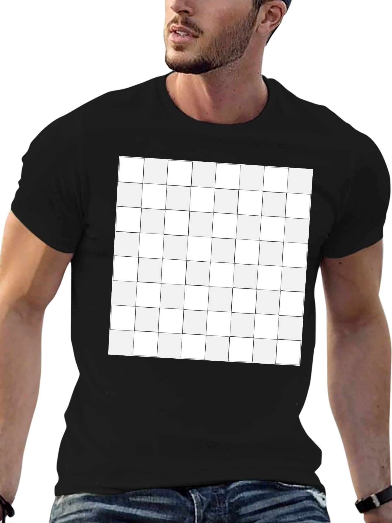 Grid Design Black T-Shirt