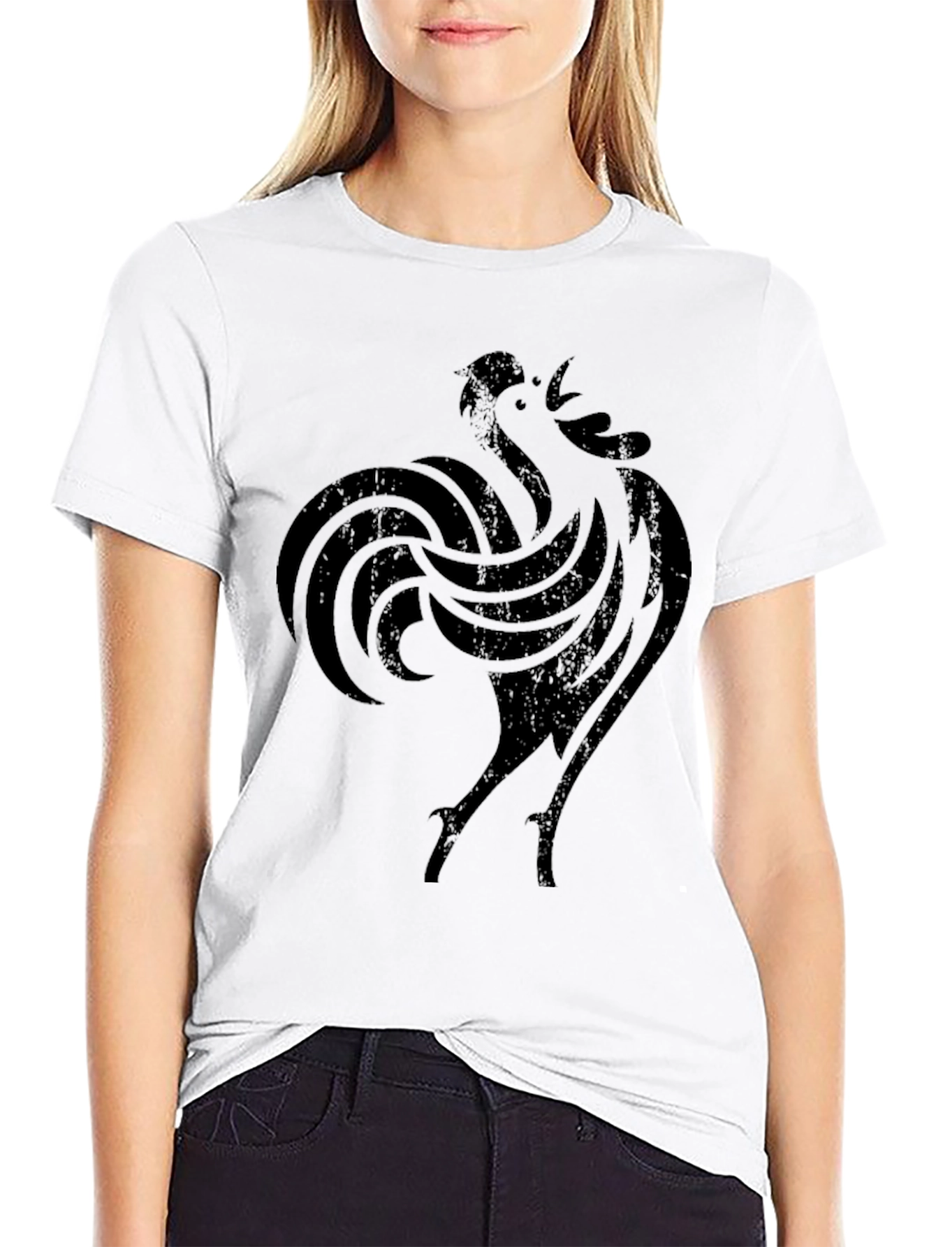 Black Rooster Graphic Print T-Shirt