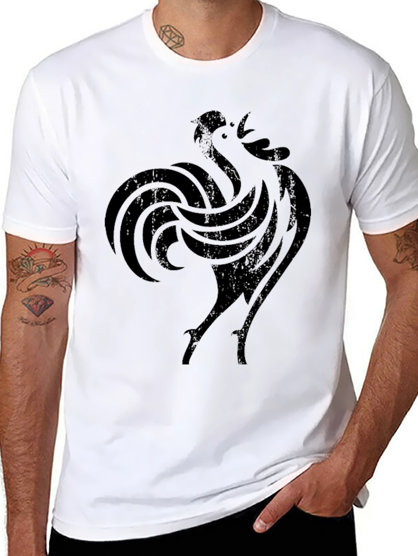 Black Rooster Graphic Print T-Shirt