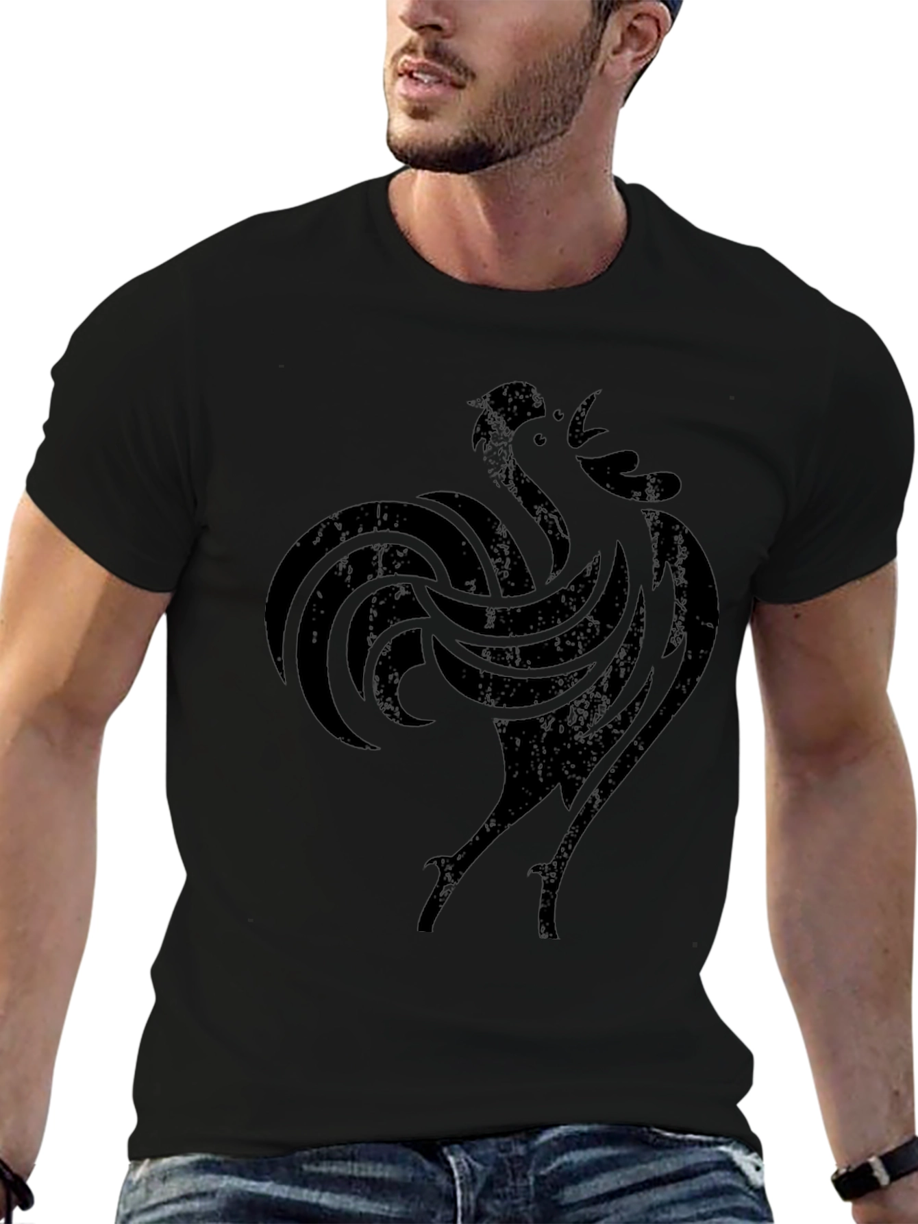 Black Rooster Graphic Print T-Shirt