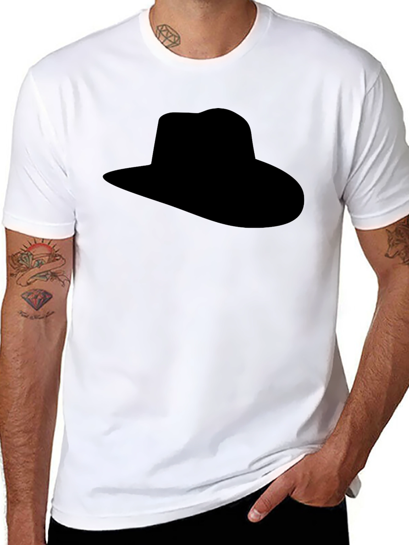 Mens Black T-Shirt with Hat Silhouette Graphic