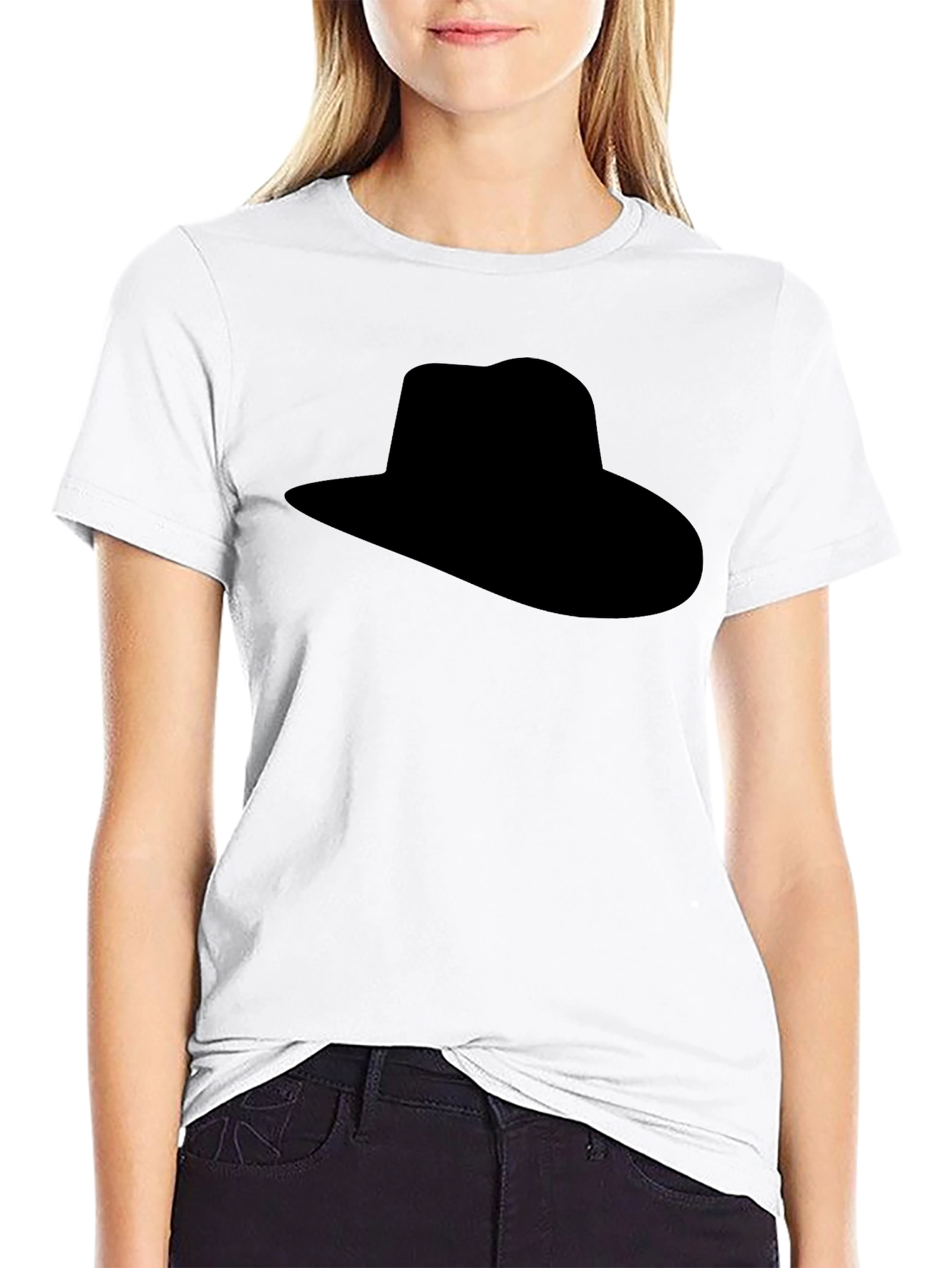 Mens Black T-Shirt with Hat Silhouette Graphic