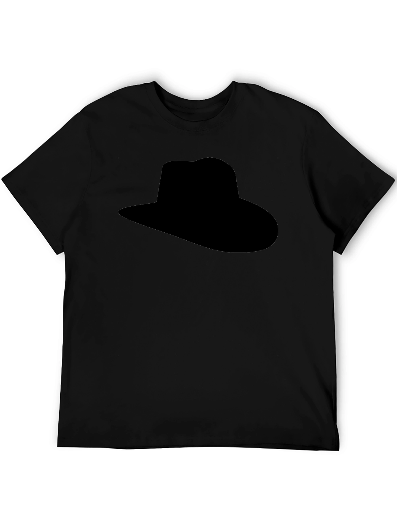 Mens Black T-Shirt with Hat Silhouette Graphic