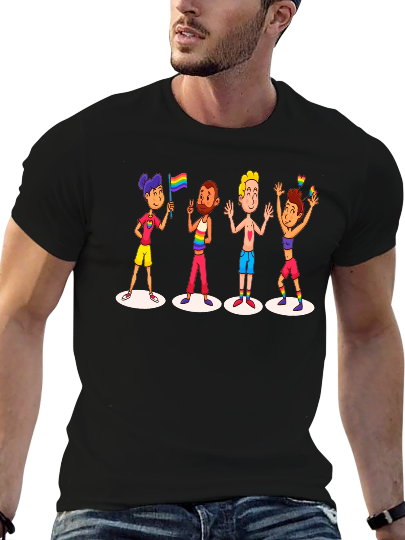 LGBTQ+ Pride Cartoon Graphic Black T-Shirt