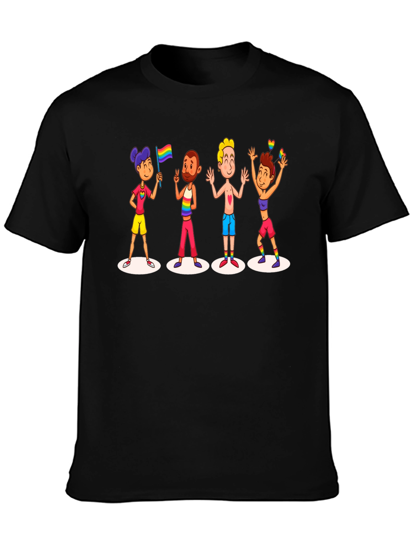 LGBTQ+ Pride Cartoon Graphic Black T-Shirt