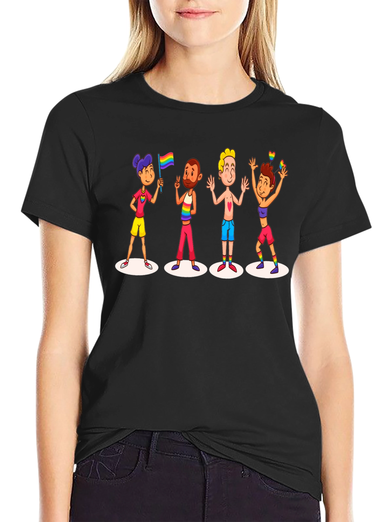 LGBTQ+ Pride Cartoon Graphic Black T-Shirt