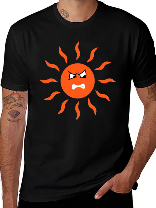 Angry Sun Graphic Tee - Black Cotton T-Shirt