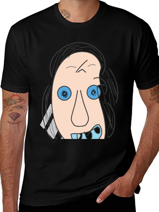 Cartoon Face Graphic Tee - Black Cotton T-Shirt