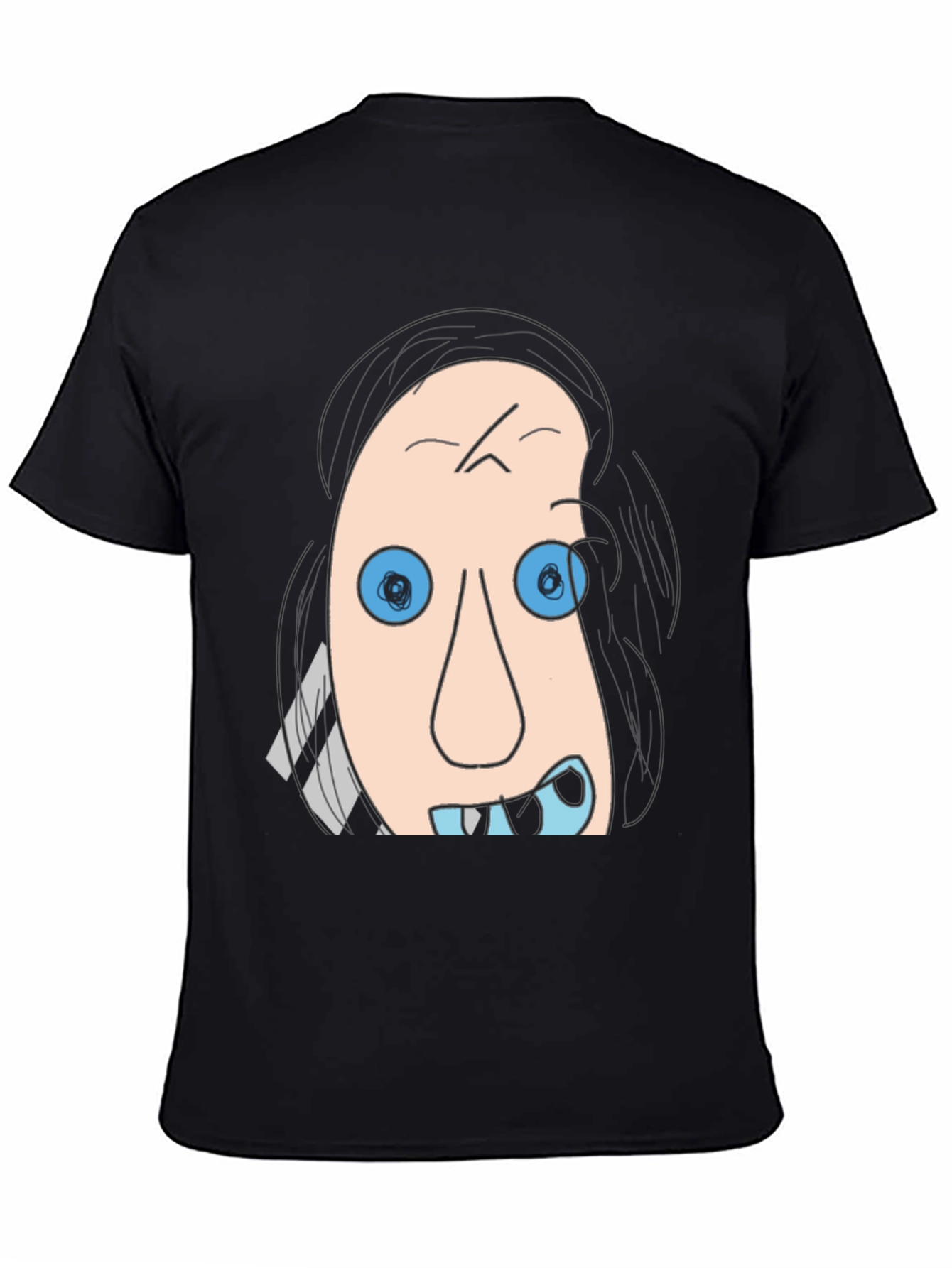 Cartoon Face Graphic Tee - Black Cotton T-Shirt