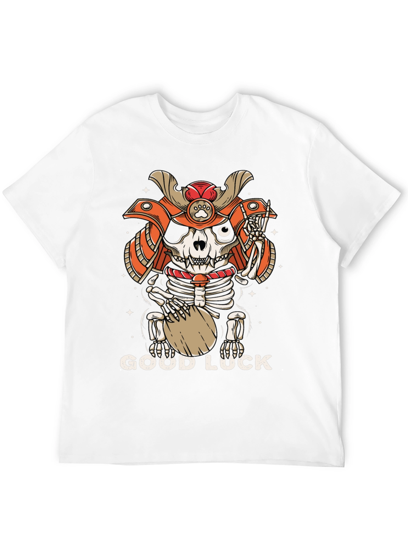 Samurai Cat Skeleton Good Luck Graphic Tee