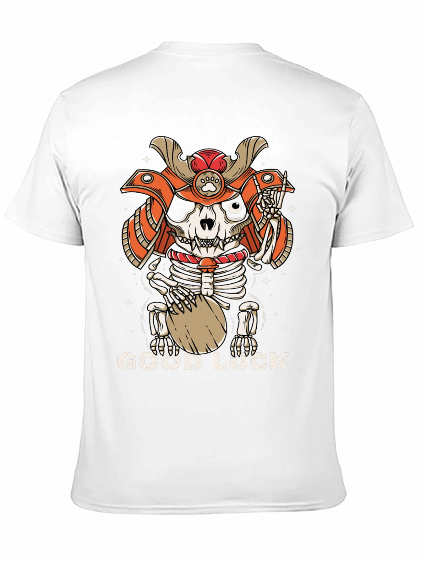 Samurai Cat Skeleton Good Luck Graphic Tee