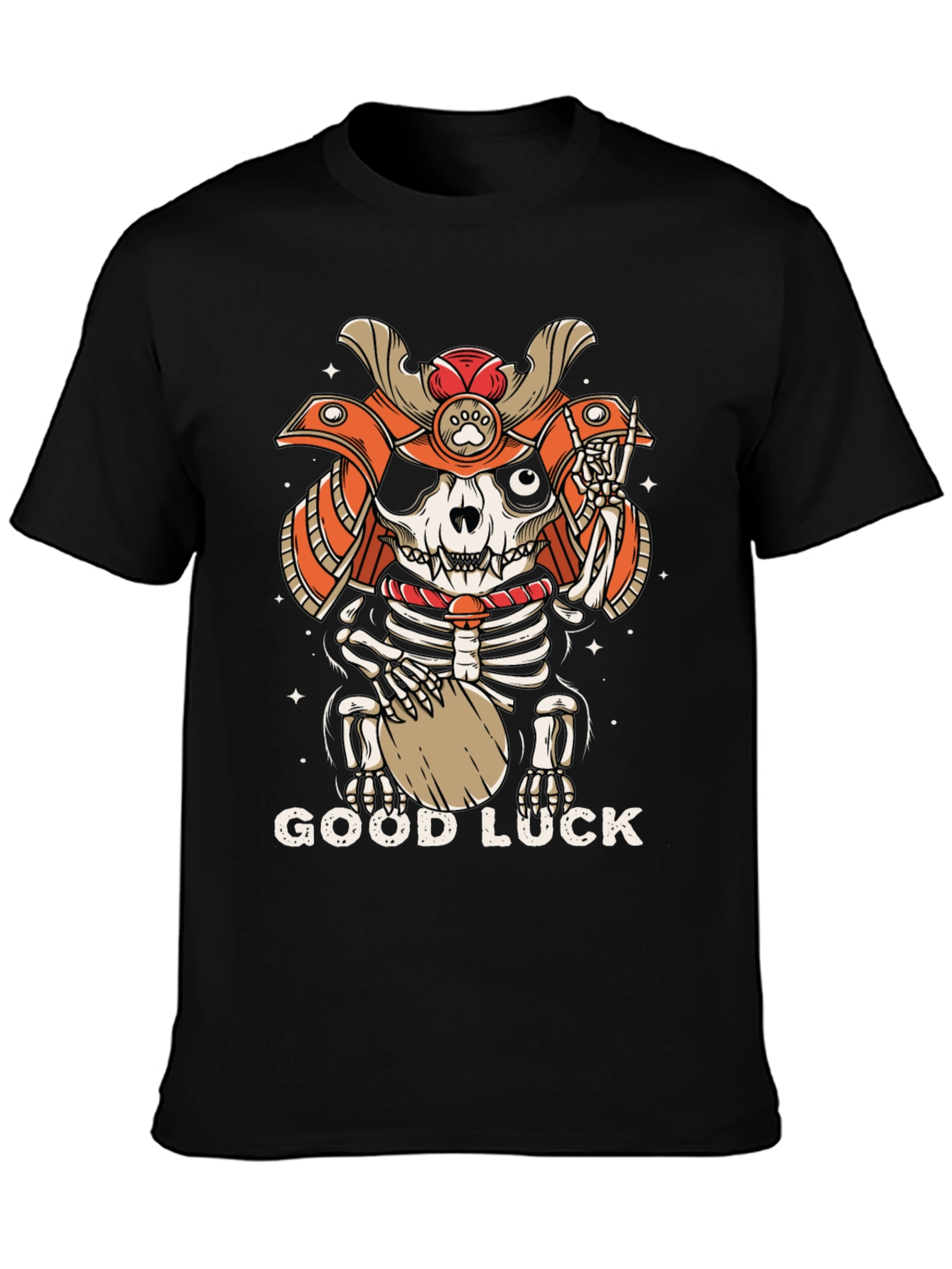 Samurai Cat Skeleton Good Luck Graphic Tee
