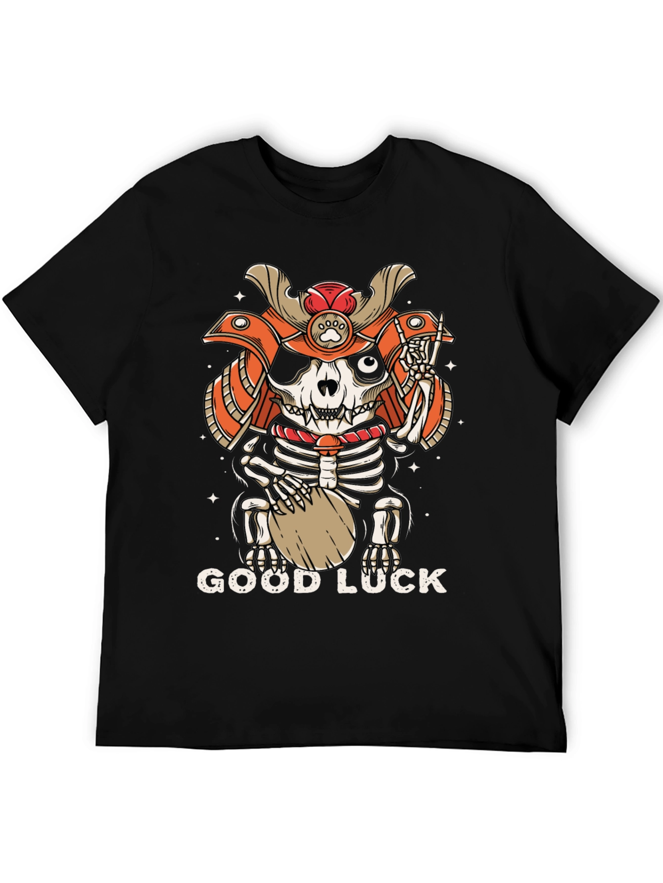 Samurai Cat Skeleton Good Luck Graphic Tee