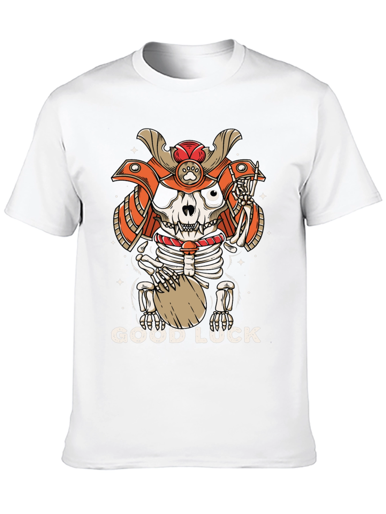 Samurai Cat Skeleton Good Luck Graphic Tee